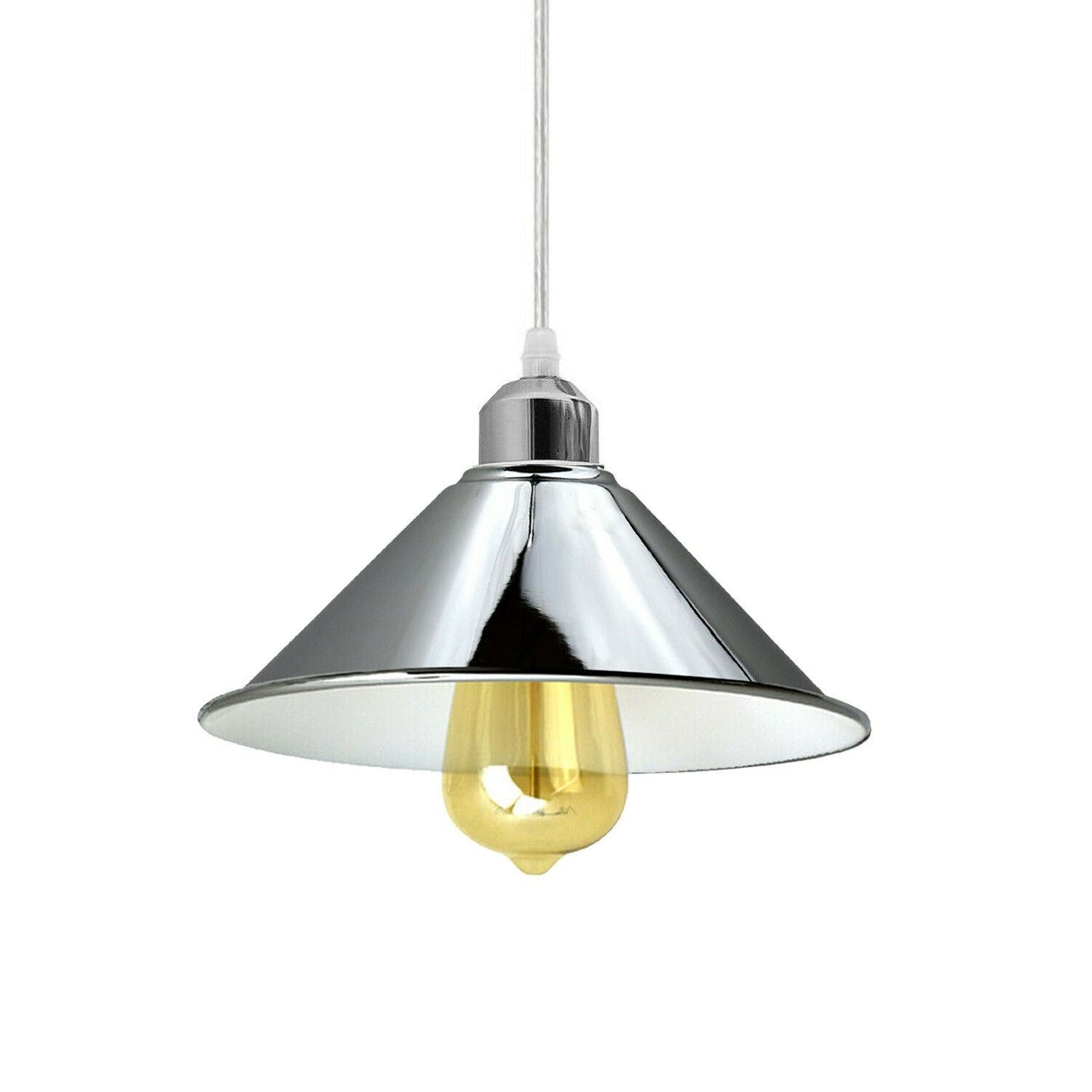 Modern Industrial Loft Chrome Ceiling Pendant Light Metal Cone Shape Shade Indoor Hanging Light Fitting For Basement, Bedroom, Conservatory~1184-8