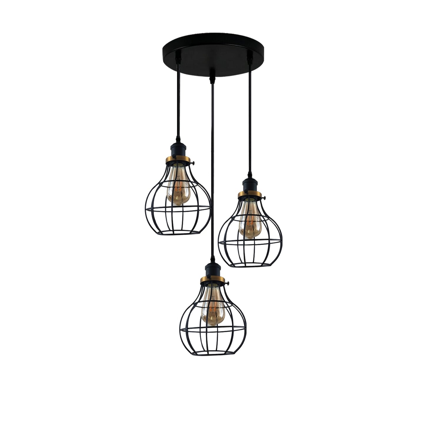 LEDSone industrial vintage 3 round Way Ceiling Pendant Cage Cluster Light Fitting~3233-11