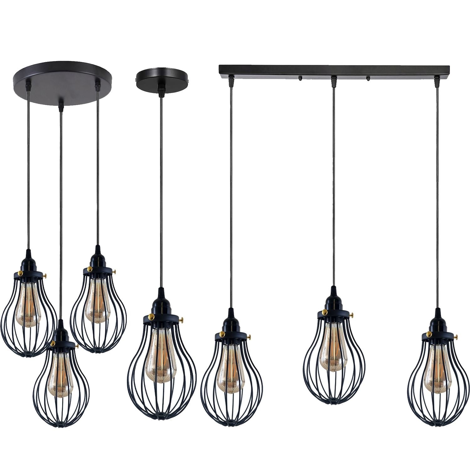 Retro Industrial Black Indoor Hanging Adjustable Pendant Light Big Vase Cage Ceiling Chandelier~3398-24