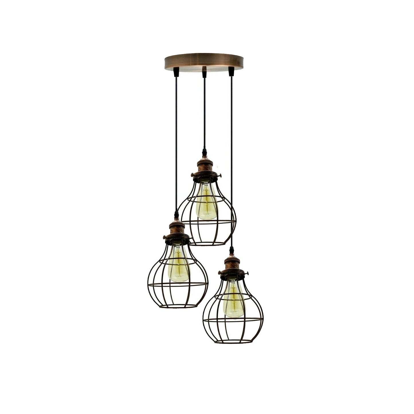 LEDSone industrial vintage 3 round Way Ceiling Pendant Cage Cluster Light Fitting~3233-14