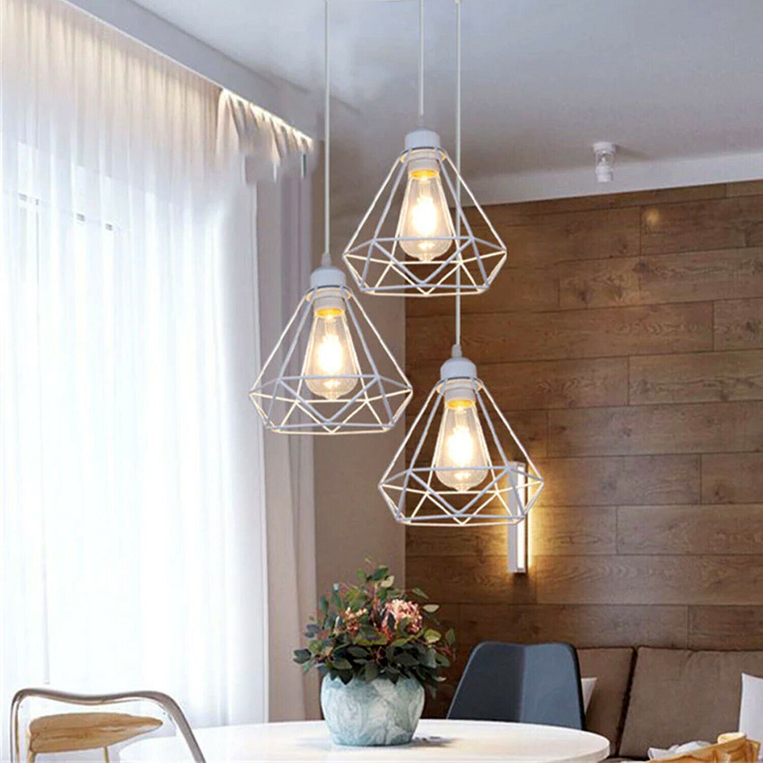 Retro Industrial White Diamond Cage Ceiling Pendant Light Hanging Indoor Lighting ~1182-20