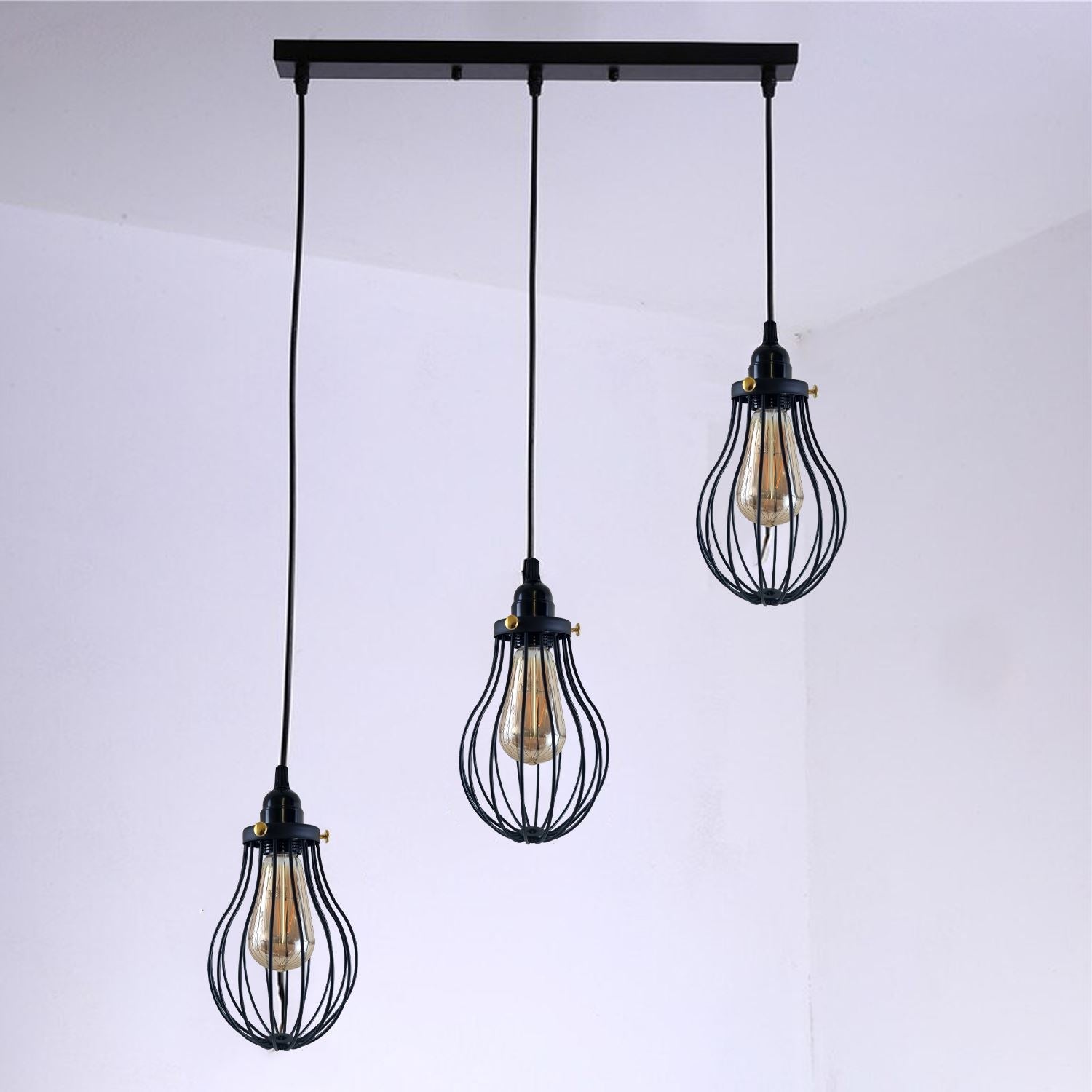 Retro Industrial Black Indoor Hanging Adjustable Pendant Light Big Vase Cage Ceiling Chandelier~3398-23