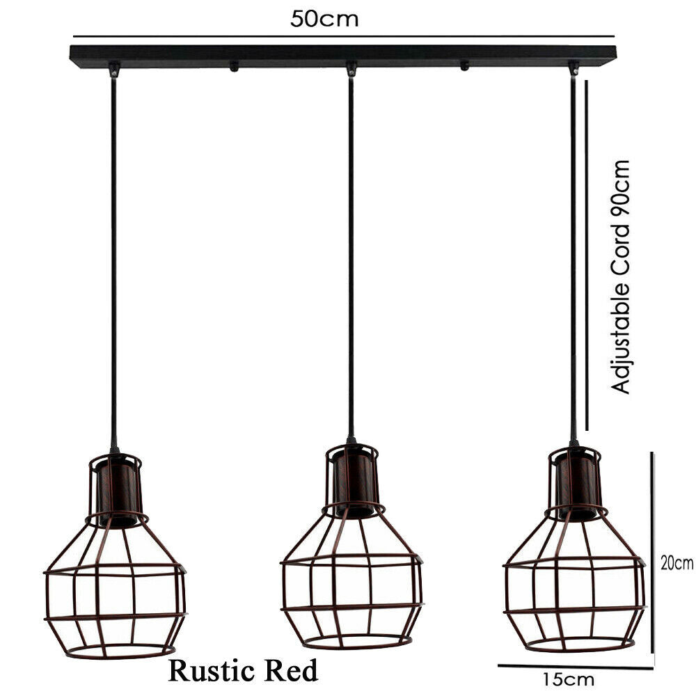 Retro Loft 3 Head Ceiling Light Shade Pendant Lamp With Bulbs~2563-14