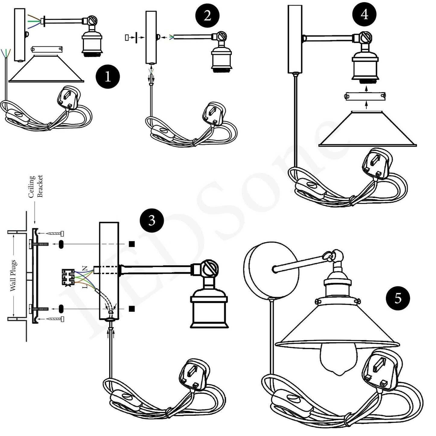 E27 Wall Light Porch Lamp Vintage Industrial Indoor Plug In Wall Light Sconce~2224-22