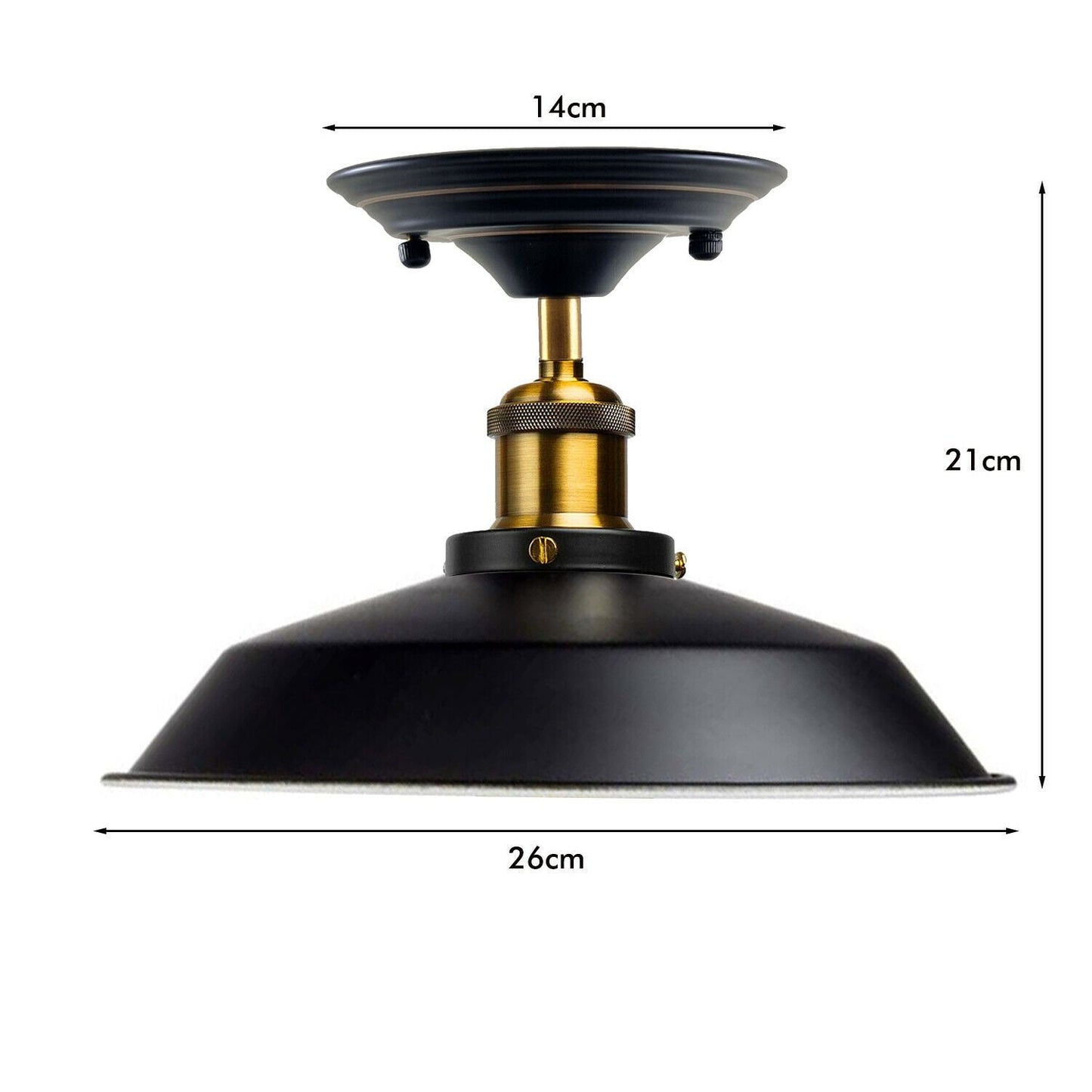 Industrial Vintage Flush Mount Ceiling Light Black Metal Bowl Lampshade Fixture Indoor Lighting~1209-5