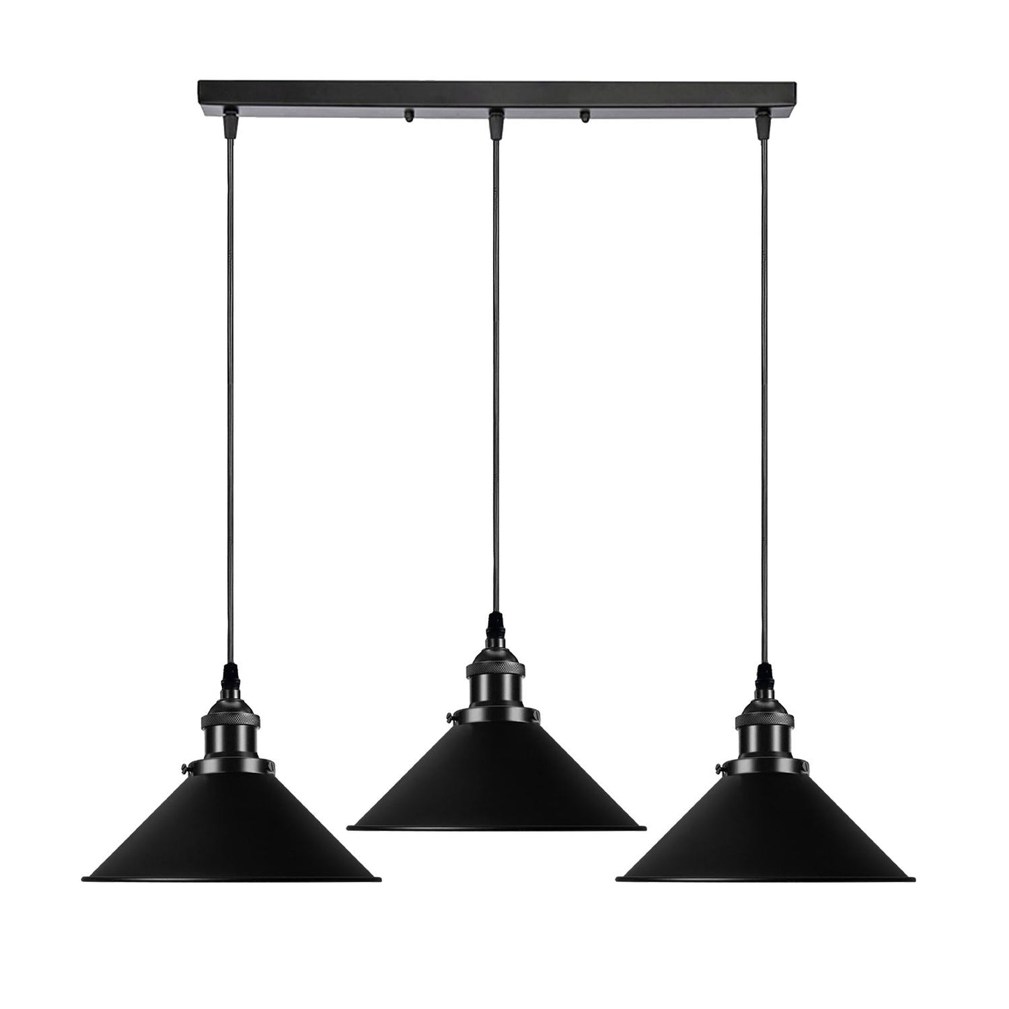 Vintage Ceiling Adjustable Hanging Black Metal Cone Shade Pendant Light Fixture~3393-5