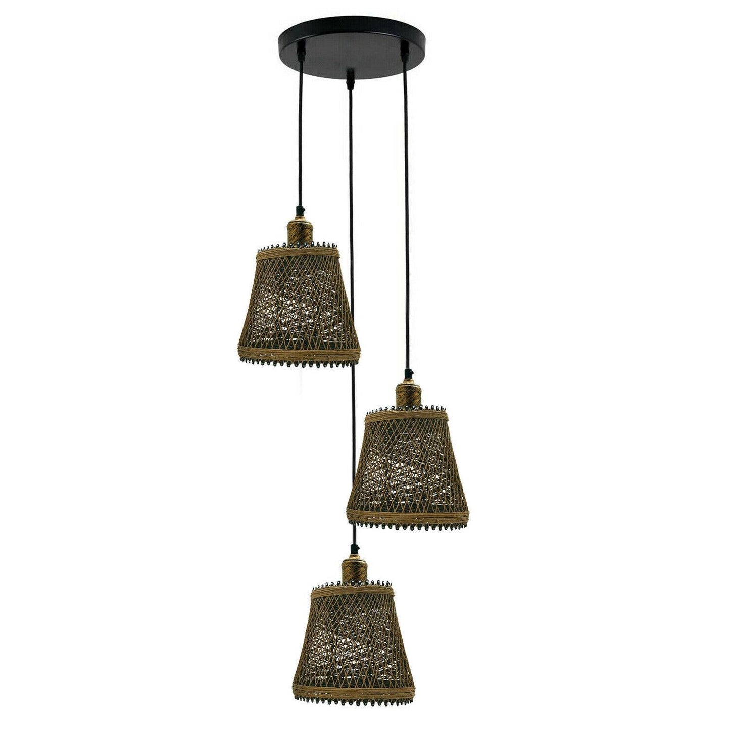 Industrial Rattan Wicker Design Chandelier Ceiling Pendant Light Brown Finish~1416-0