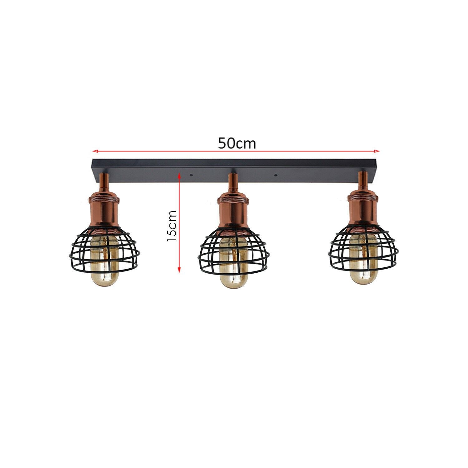 Industrial 3 Way Ceiling Light Fitting Indoor Ceiling Mount Light Black Metal Lamp Shade~1195-8