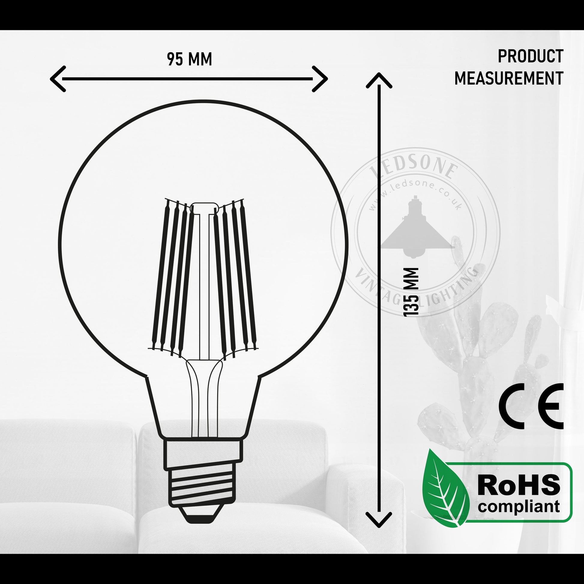 G95 E27 8W LED Globe Vintage LED Retro Light Bulbs~4062-9