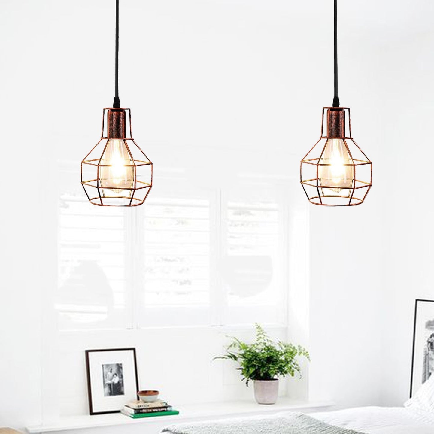 Retro Industrial 2 Way Indoor Ceiling Pendant Chandelier Hanging Light Metal Nest Cage~3390-10