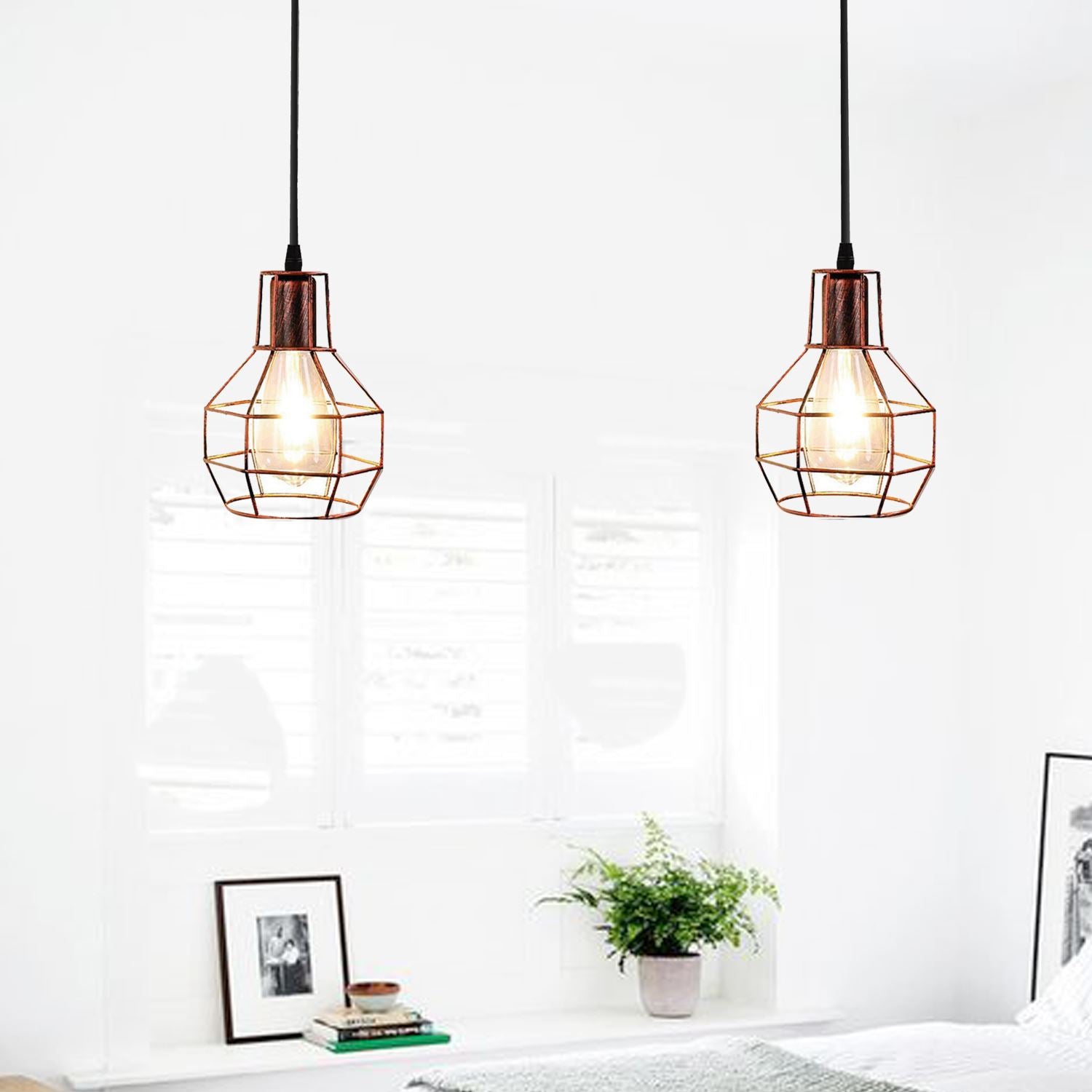 Retro Industrial 2 Way Indoor Ceiling Pendant Chandelier Hanging Light Metal Nest Cage~3390-10