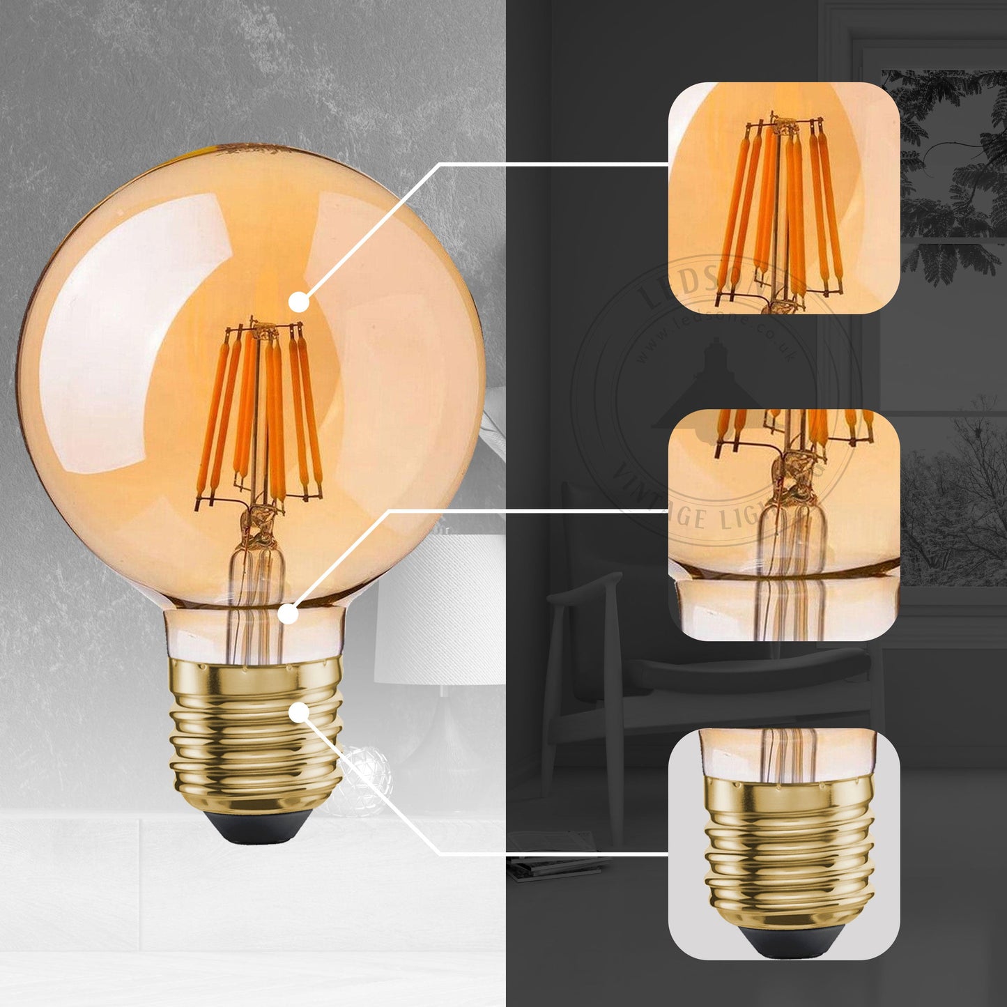 G95 E27 8W LED Globe Vintage LED Retro Light Bulbs~4062-8