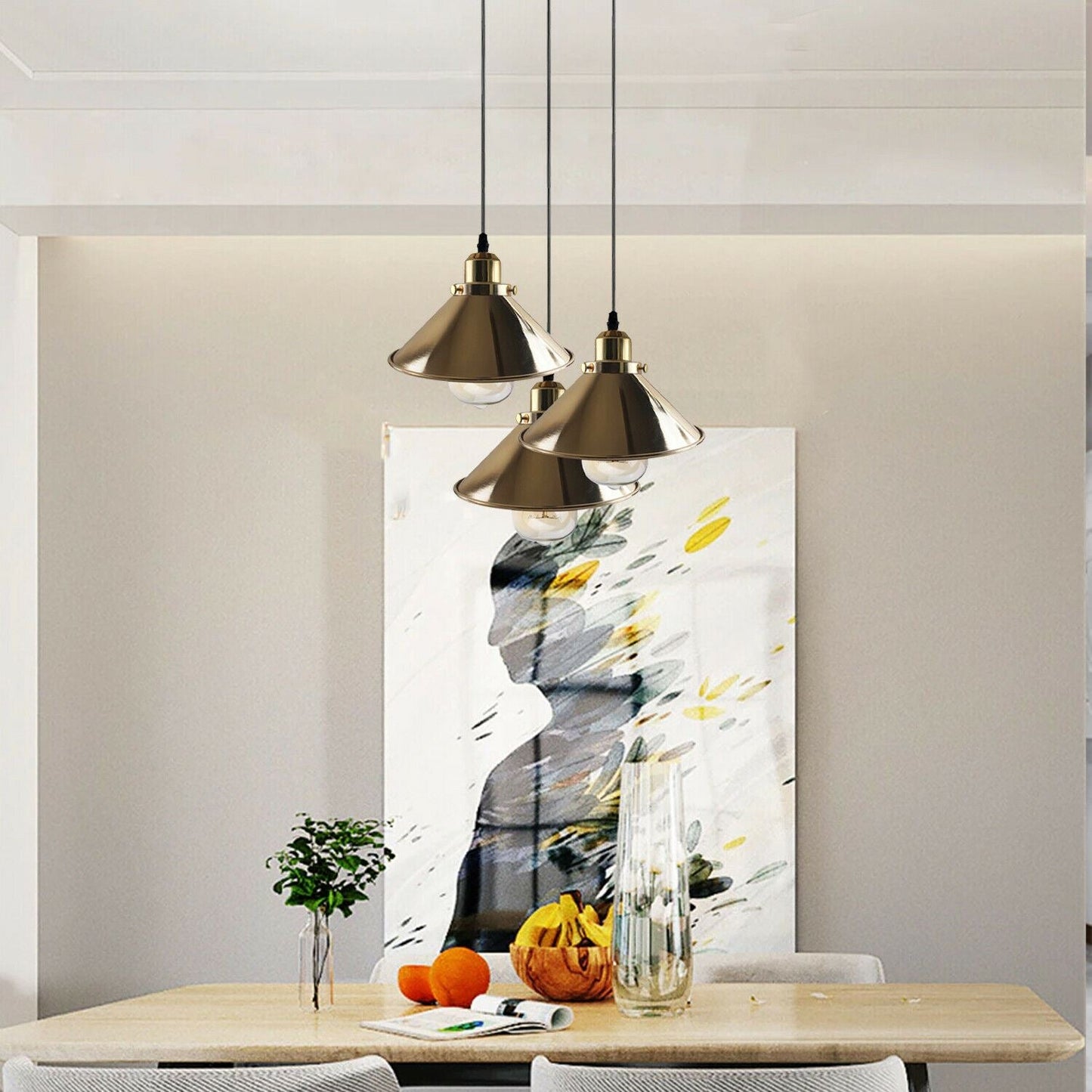 Modern Industrial French Gold Hanging Ceiling Pendant Light Metal Cone Shape Indoor Lighting For Bed Room, Kitchen, Living Room~1171-5