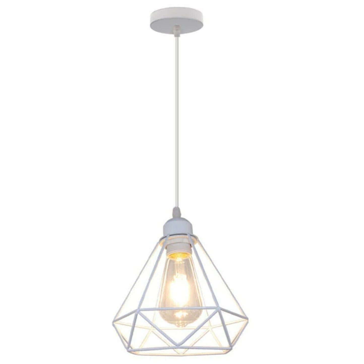 Retro Industrial White Diamond Cage Ceiling Pendant Light Hanging Indoor Lighting ~1182-3