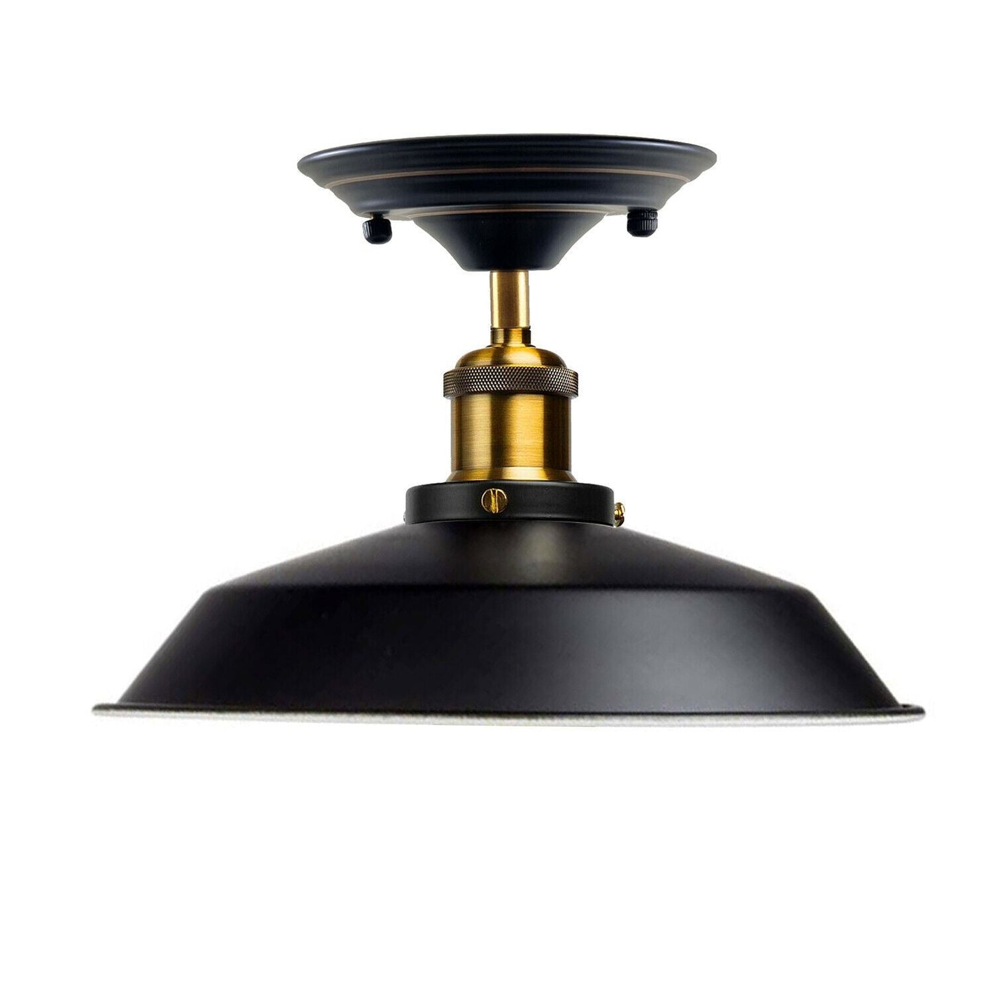 Industrial Vintage Flush Mount Ceiling Light Black Metal Bowl Lampshade Fixture Indoor Lighting~1209-1