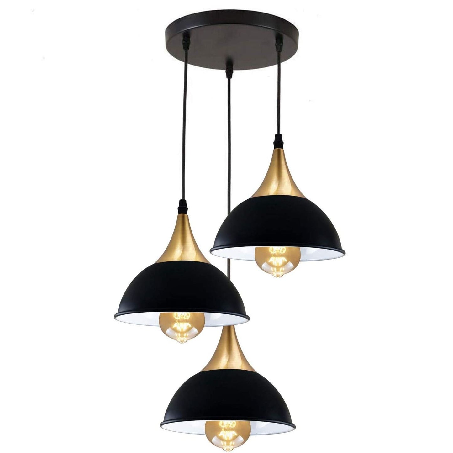 Retro Industrial 3Way Hanging Ceiling Pendant Light Black Dome Shape Shade Indoor Light~3396-10