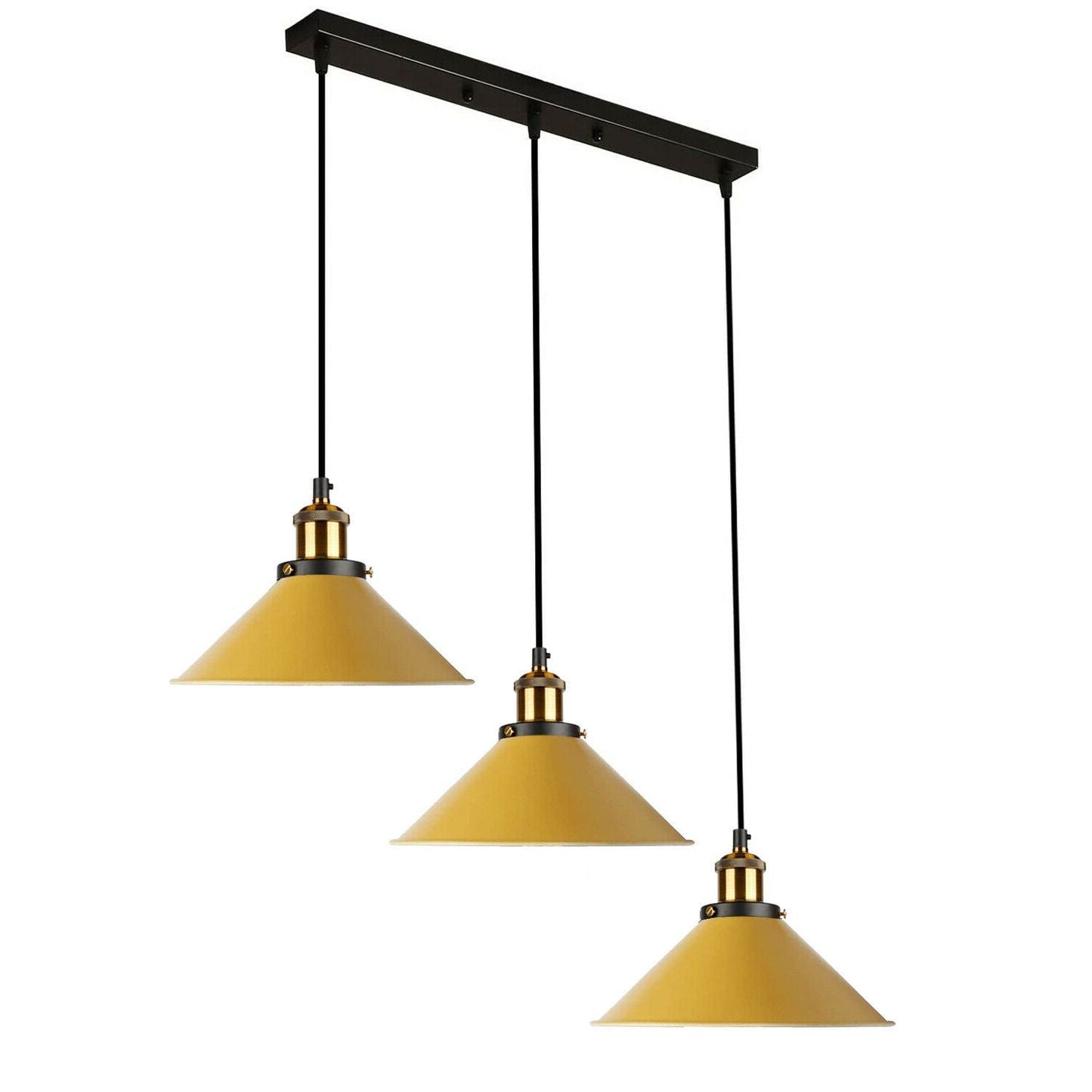 Industrial Vintage Pendant light with 3 heads cone various colours E27 Uk Holders ~1301-4