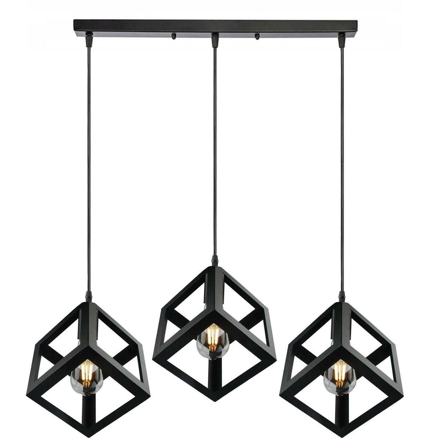 Vintage Industrial 1/3 Light Black Square Cluster Pendant Light Fitting~1256-23