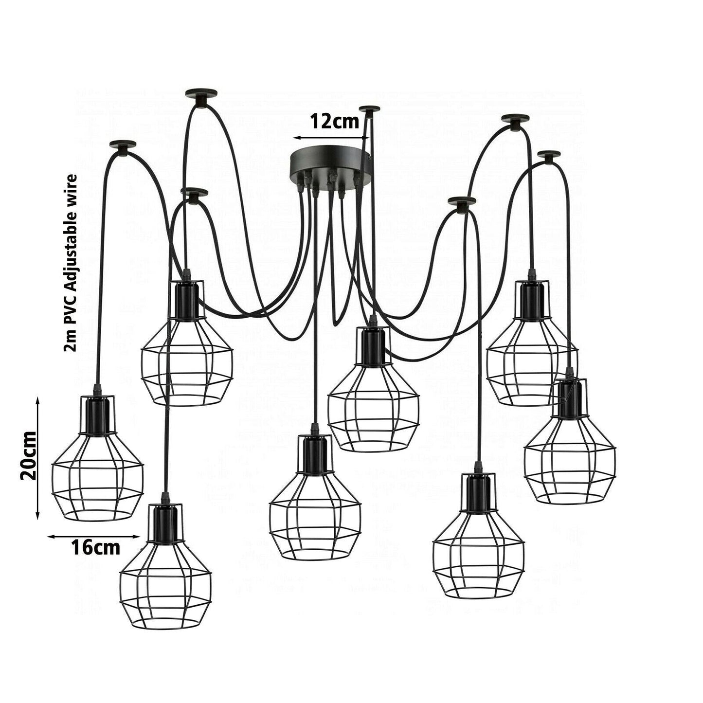 Retro Industrial Black Metal Nest Cage Ceiling 8 way Pendant Hanging Light Chandelier Indoor Lighting For Bar, Bedroom, Dining Room, Living Room~1180-4