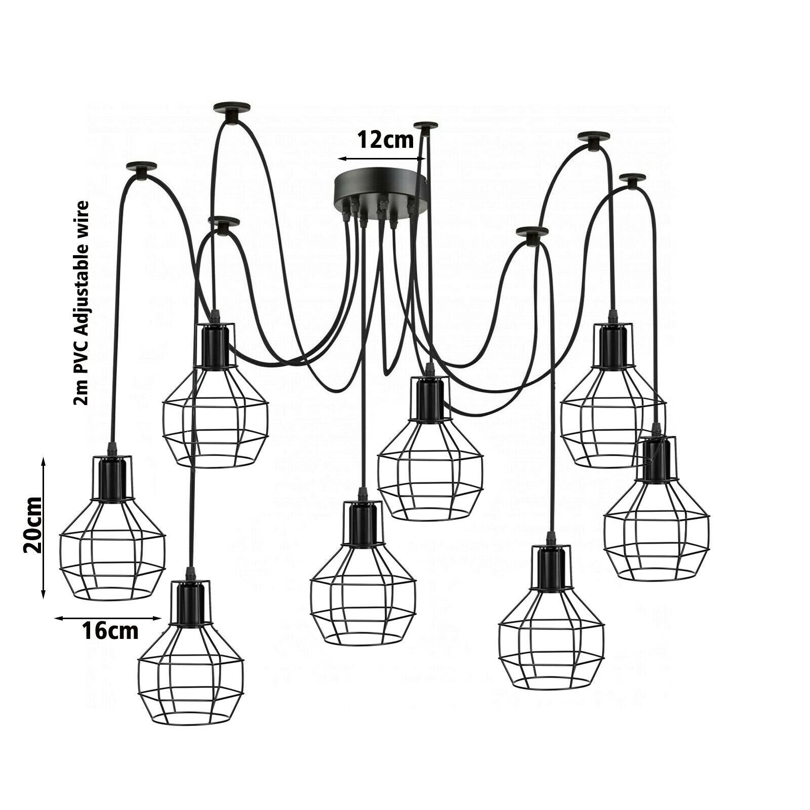 Retro Industrial Black Metal Nest Cage Ceiling 8 way Pendant Hanging Light Chandelier Indoor Lighting For Bar, Bedroom, Dining Room, Living Room~1180-4