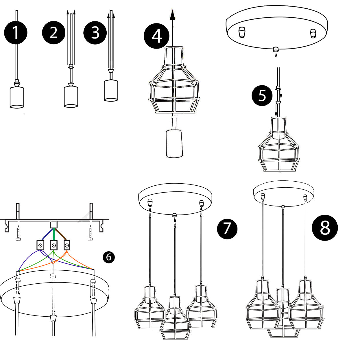 Modern rectangle Round 3 Way Ceiling Pendant Cluster Light Fitting Cage Style Light UK~2140-14