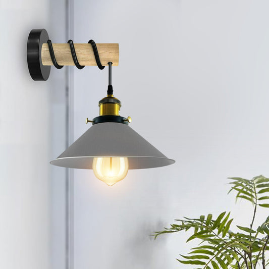 Modern Combined Solid Wooden Arm Chandelier Lighting With Grey Cone Shaped Metal Shade wall sconce~3472-0