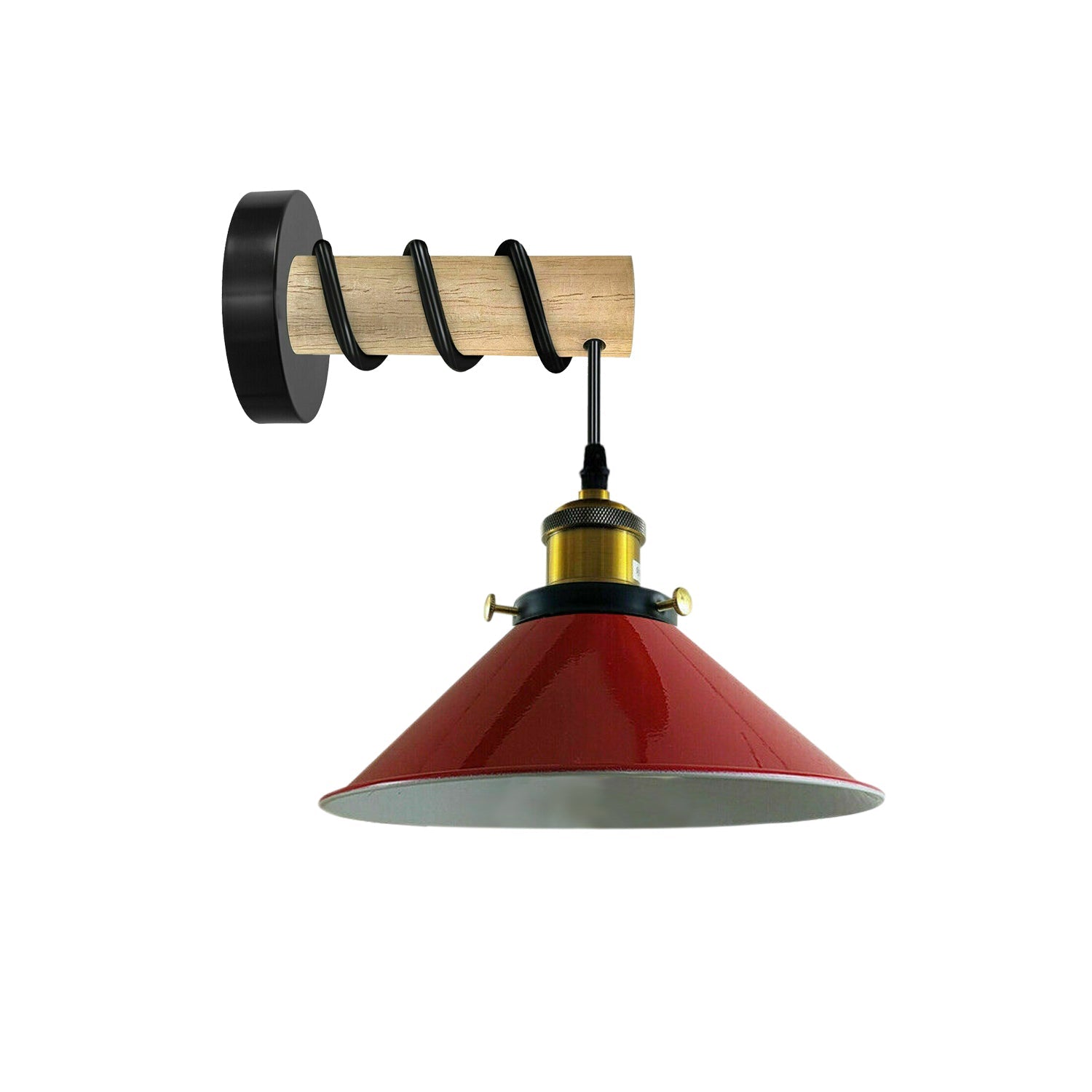 Modern Combined Solid Wooden Arm Chandelier Lighting With Red Cone Shaped Metal Shade wall sconce~3475-3