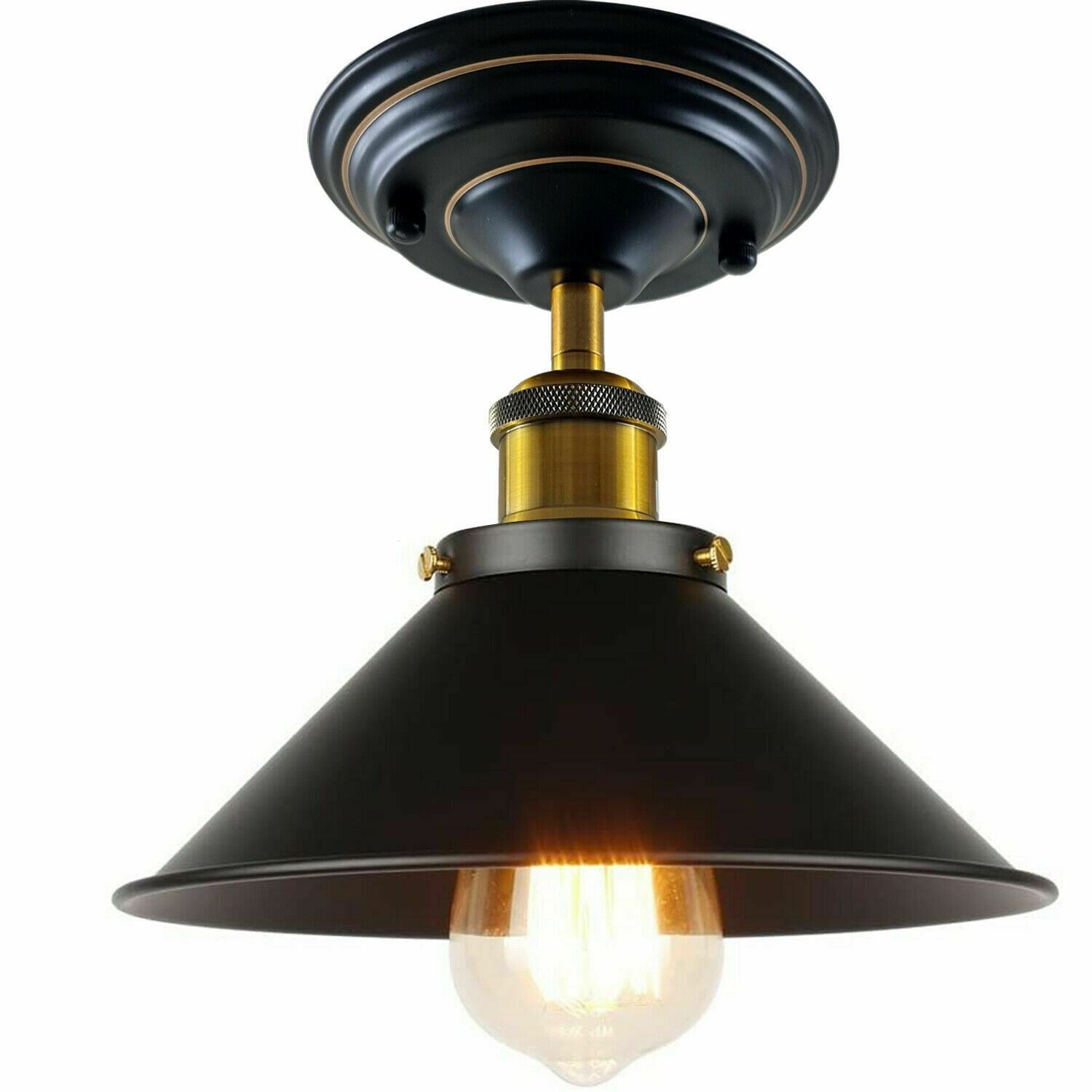 Vintage Industrial Retro Metal Indoor Ceiling Light Flush Mount Retro Cone Shade Lamp UK~1229-1