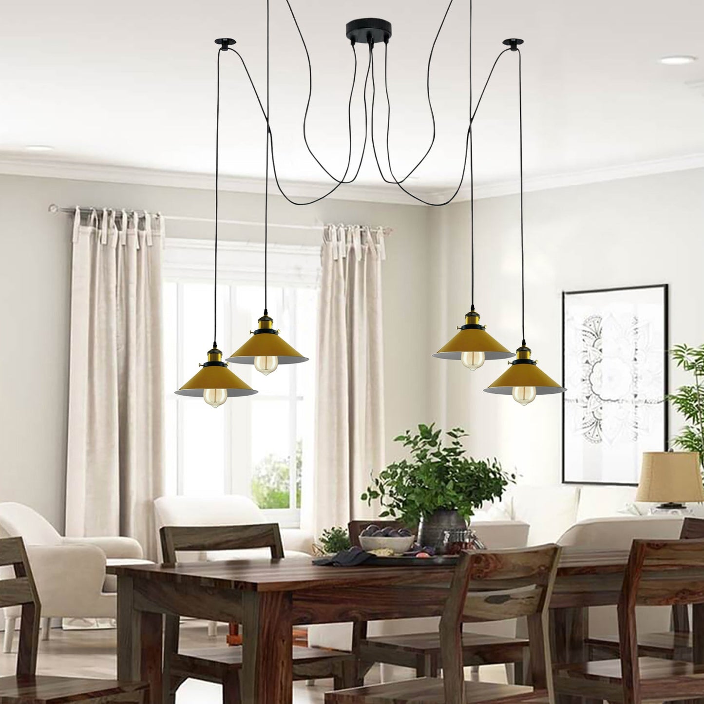 Modern large spider Braided Pendant lamp 4heads Clusters of Hanging Yellow Cone Shades Ceiling Lamp Lighting~3434-2