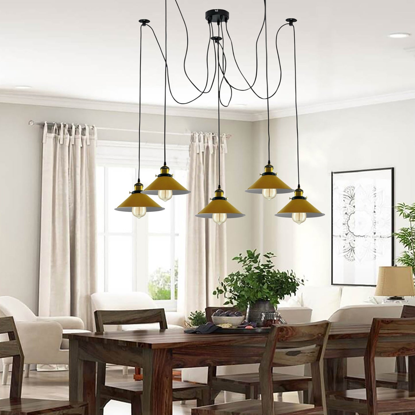 Modern large spider Braided Pendant lamp 5heads Clusters of Hanging Yellow Cone Shades Ceiling Lamp Lighting~3435-2