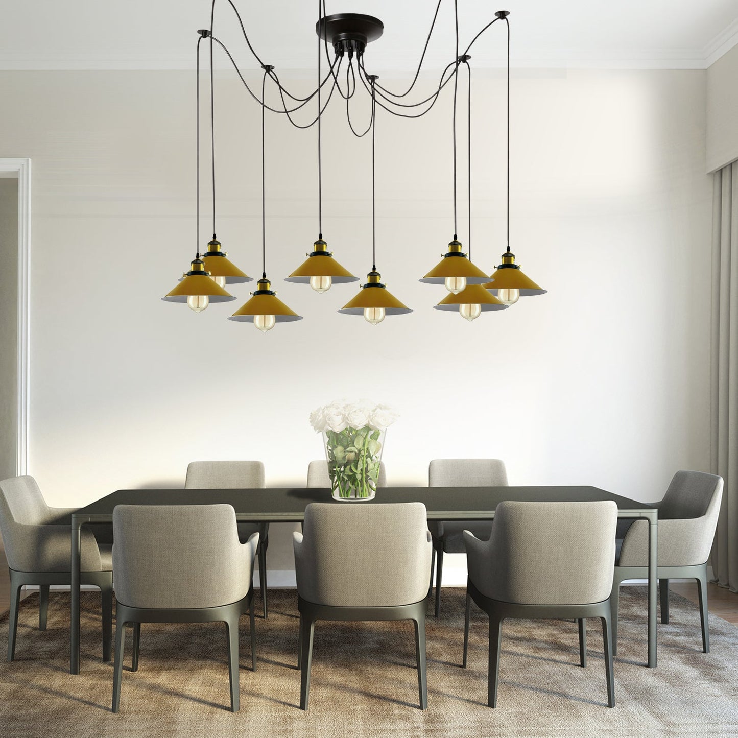 Modern large spider Braided Pendant lamp 8heads Clusters of Hanging Yellow Cone Shades Ceiling Lamp Lighting~3437-2