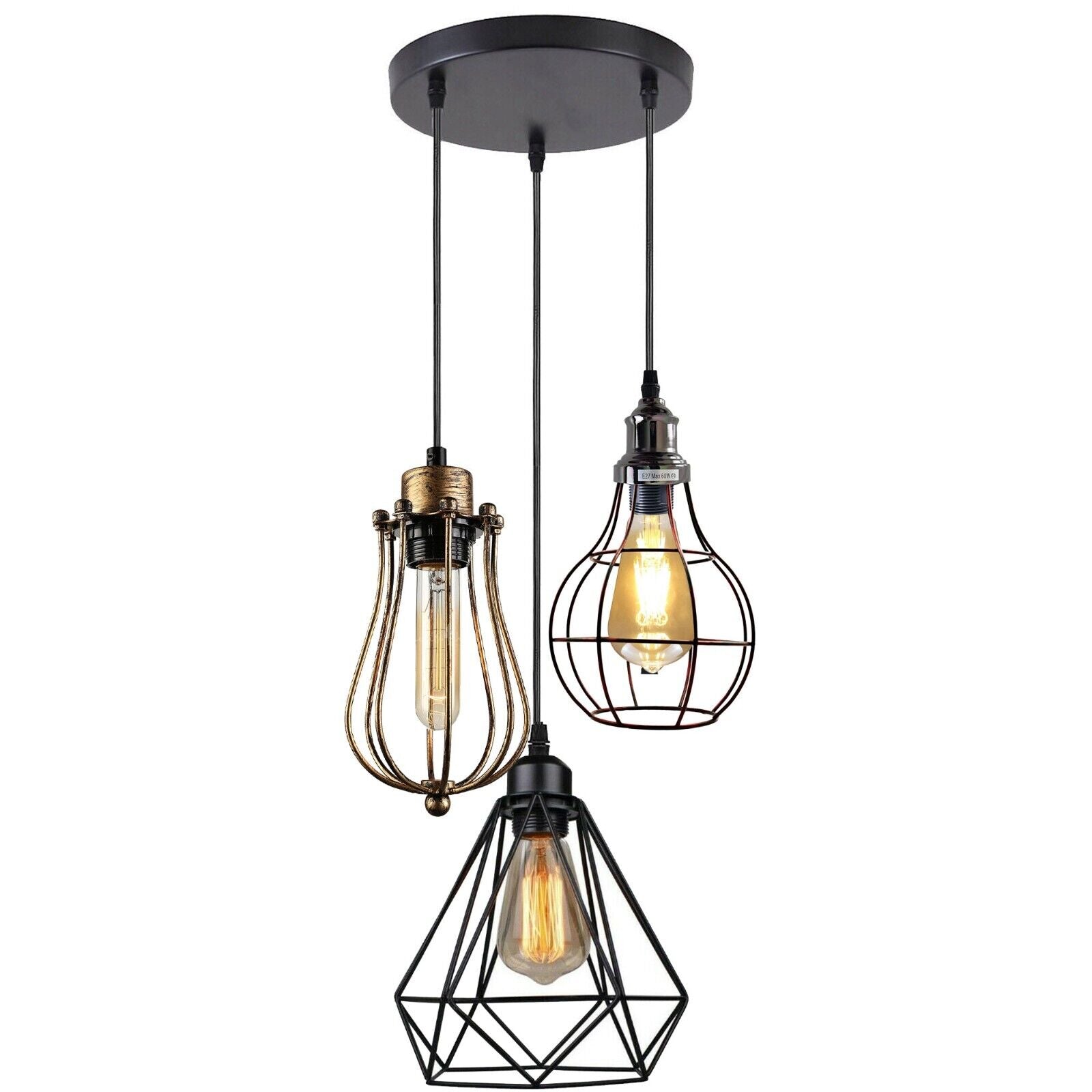 Industrial Kitchen Island Chandelier 3 Light Cage Ceiling Hanging Pendant Lamp~4067-19