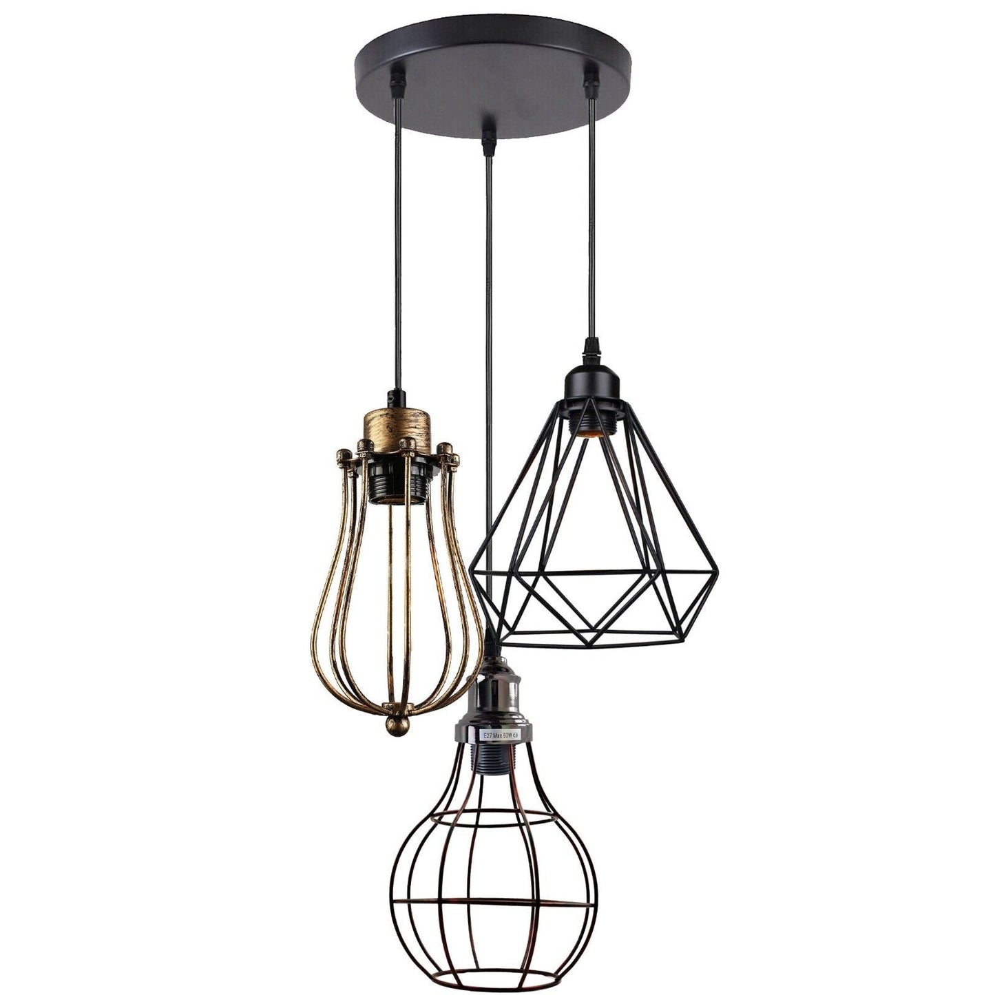 Industrial Kitchen Island Chandelier 3 Light Cage Ceiling Hanging Pendant Lamp~4067-20