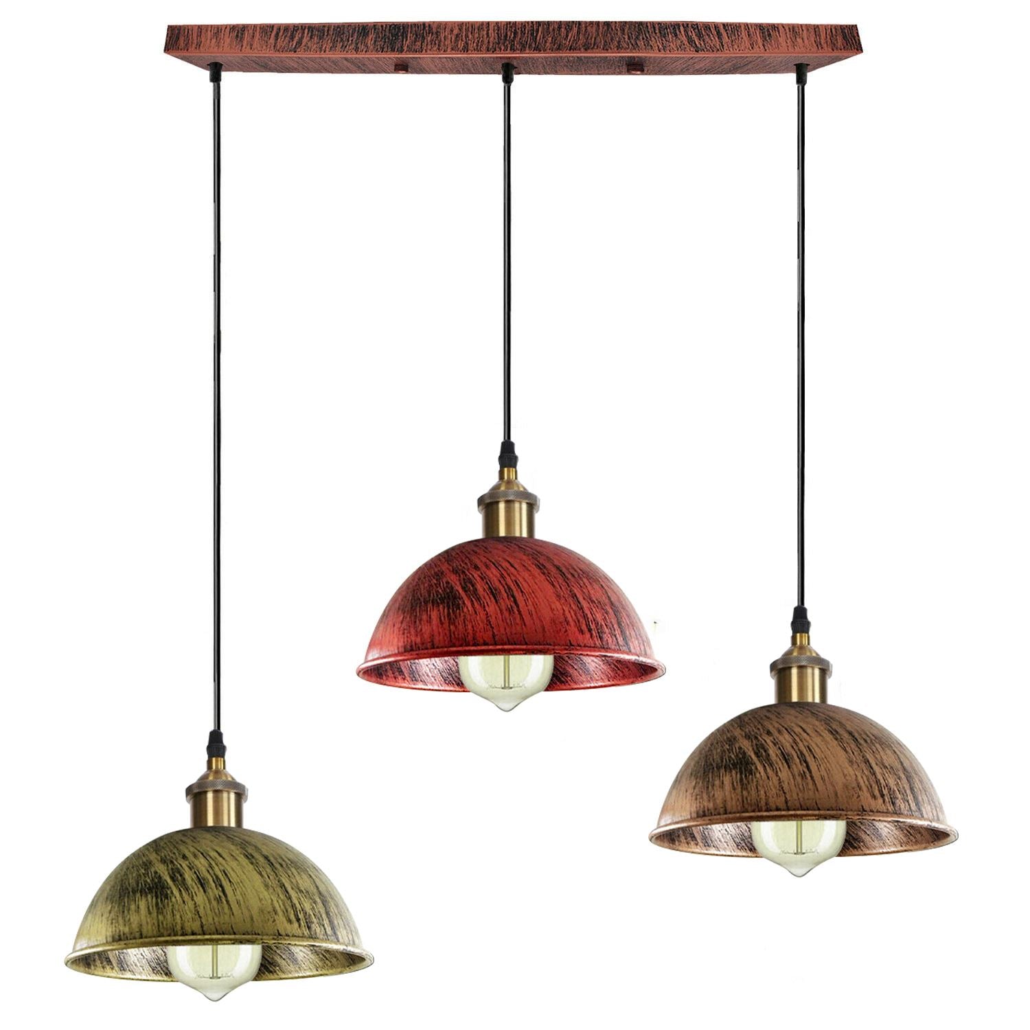 Vintage Industrial Retro 3Head Dome Ceiling Pendant Lamp Shade Light Kit~1248-24