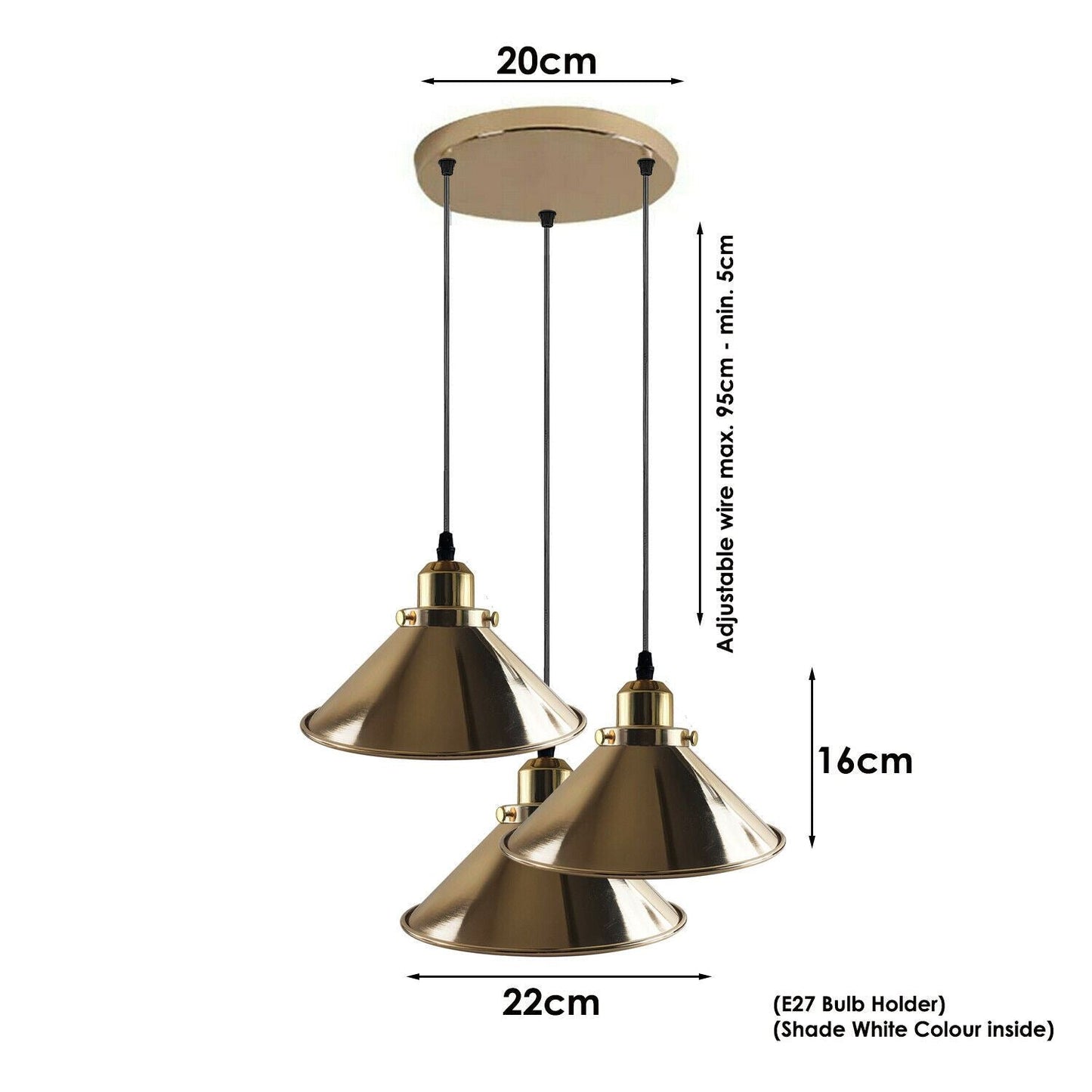 Modern Industrial French Gold Hanging Ceiling Pendant Light Metal Cone Shape Indoor Lighting For Bed Room, Kitchen, Living Room~1171-9