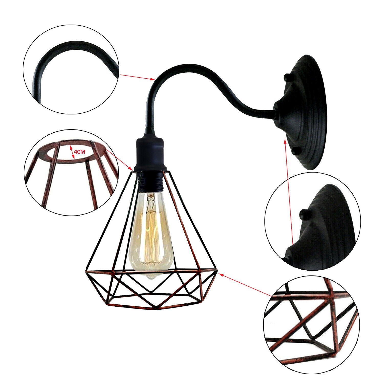 Modern Industrial  Vintage Indoor Rustic Red colour Wall Light Lamp Fitting Fixture E27 Holder UK~3673-3