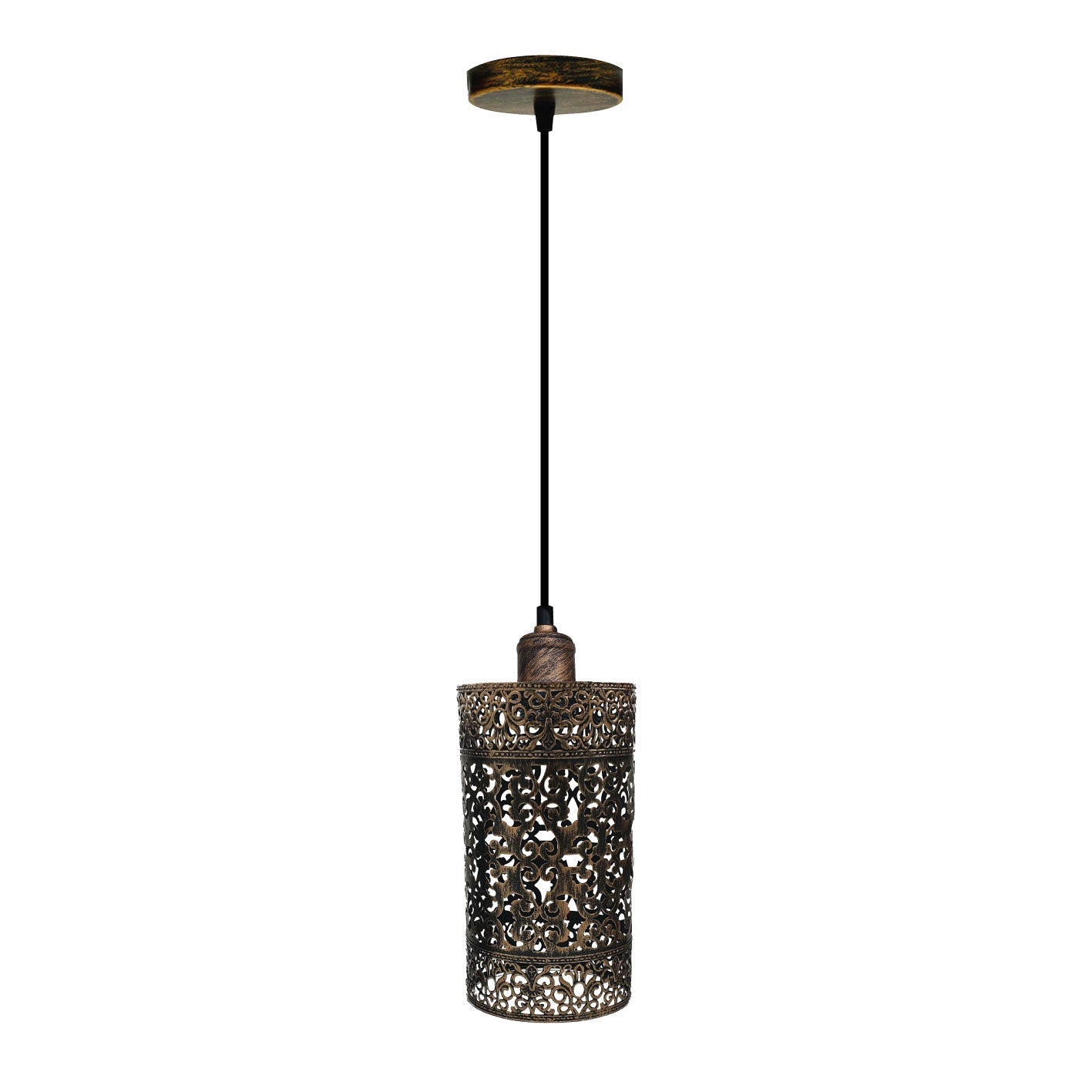 Industrial Vintage Ratio Adjustable Pendant Hanging Pendant Lighting, E27 Metal Brushed Copper Cage~3931-1