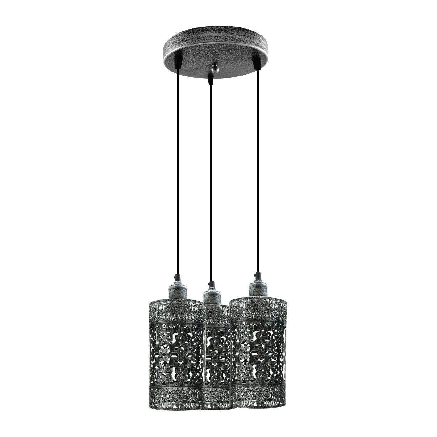 Industrial Vintage Retro 3 way pendant Round ceiling e27 base Brushed Silver Metal Lamp~3924-1