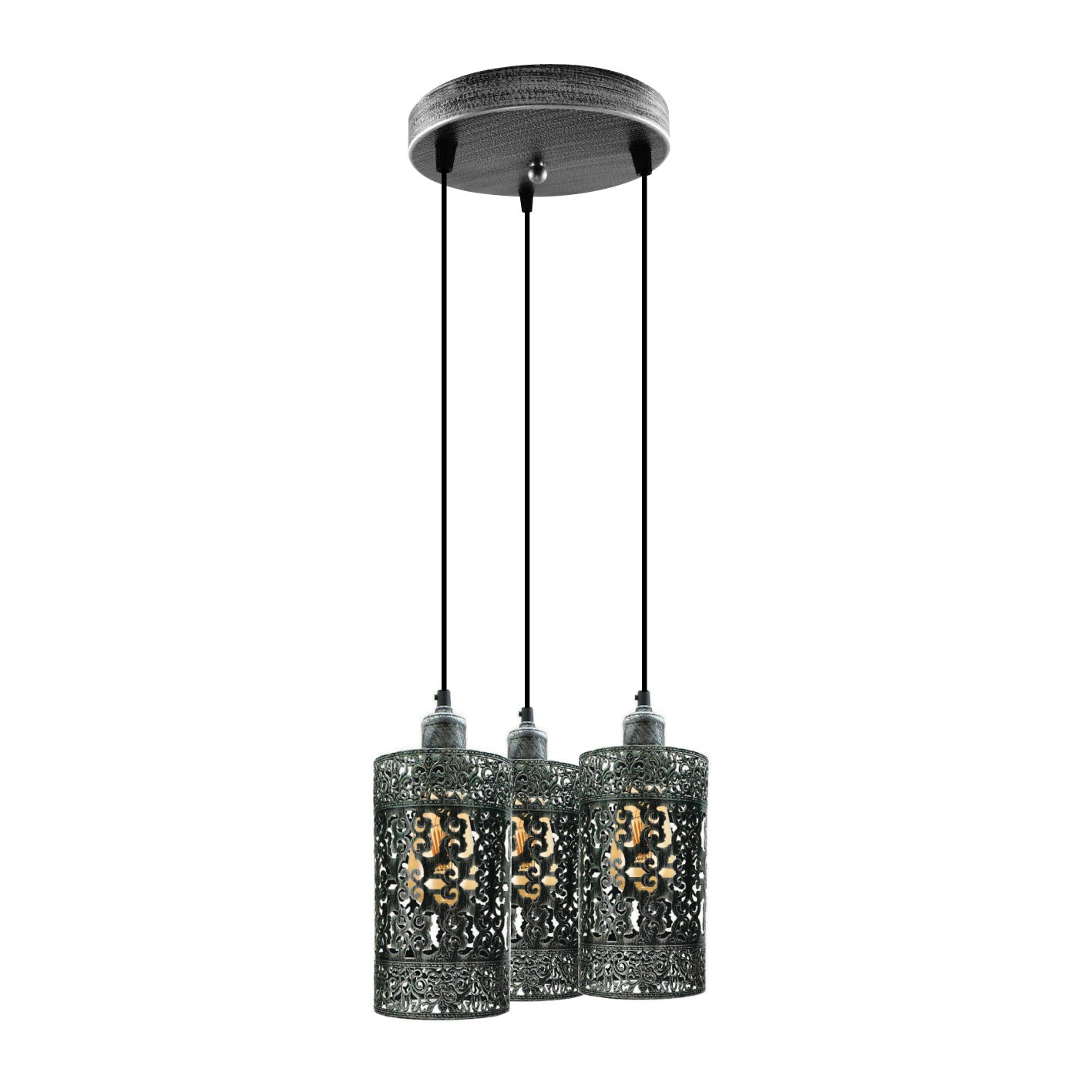 Industrial Vintage Retro 3 way pendant Round ceiling e27 base Brushed Silver Metal Lamp~3924-0