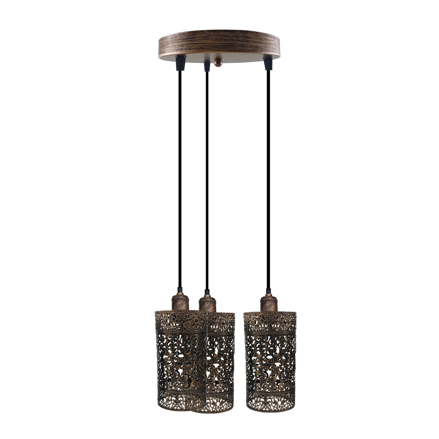 Industrial Vintage Retro 3 way pendant Round ceiling e27 base Brushed Copper Metal Lamp~3923-1