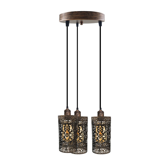 Industrial Vintage Retro 3 way pendant Round ceiling e27 base Brushed Copper Metal Lamp~3923-0