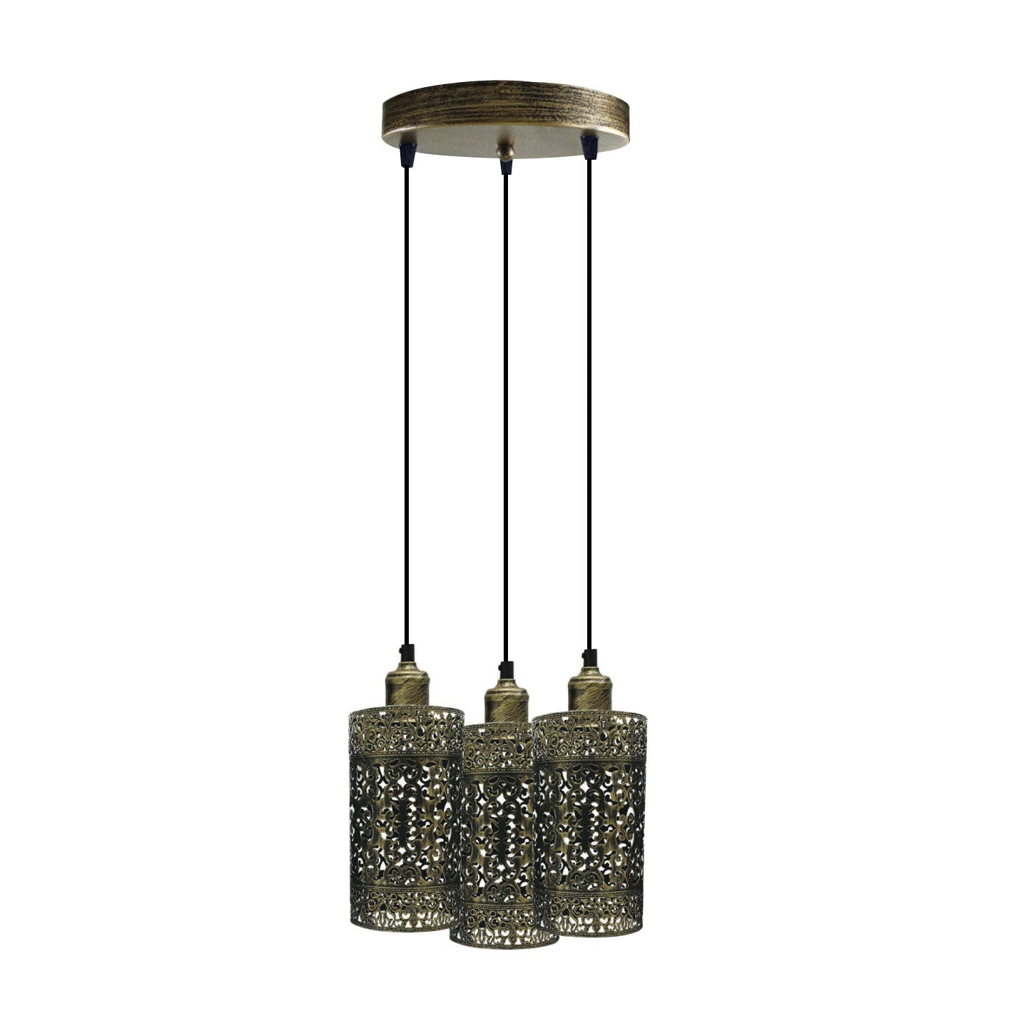 Industrial Vintage Retro 3 way pendant Round ceiling e27 base Brushed Brash Metal Lamp~3922-1