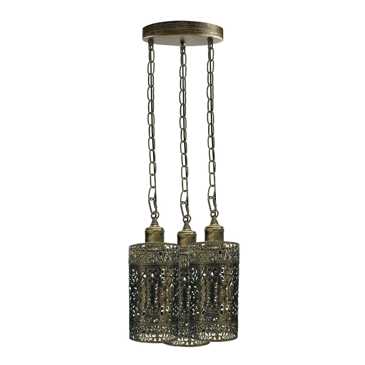 Industrial Vintage Retro light 3-way Round ceiling pendant e27 base Brushed Brass cage~3937-1