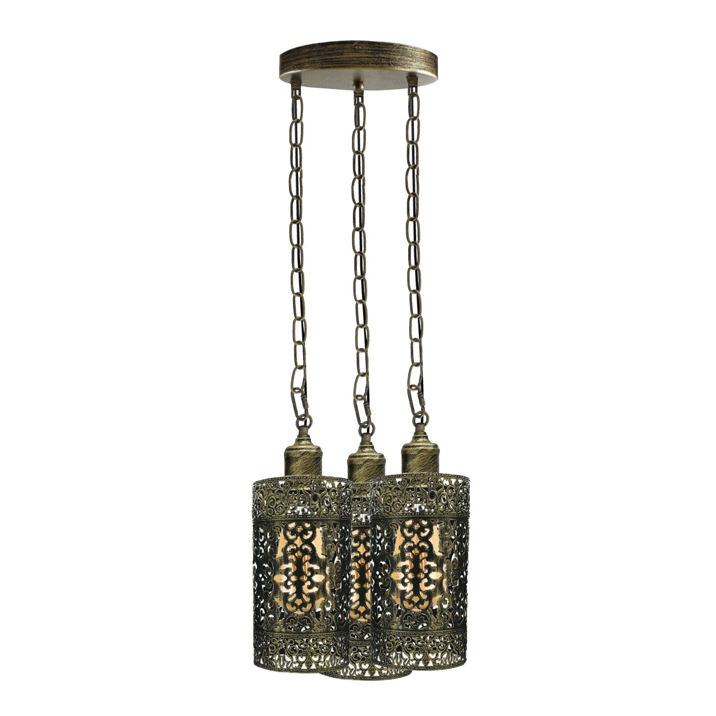 Industrial Vintage Retro light 3-way Round ceiling pendant e27 base Brushed Brass cage~3937-0