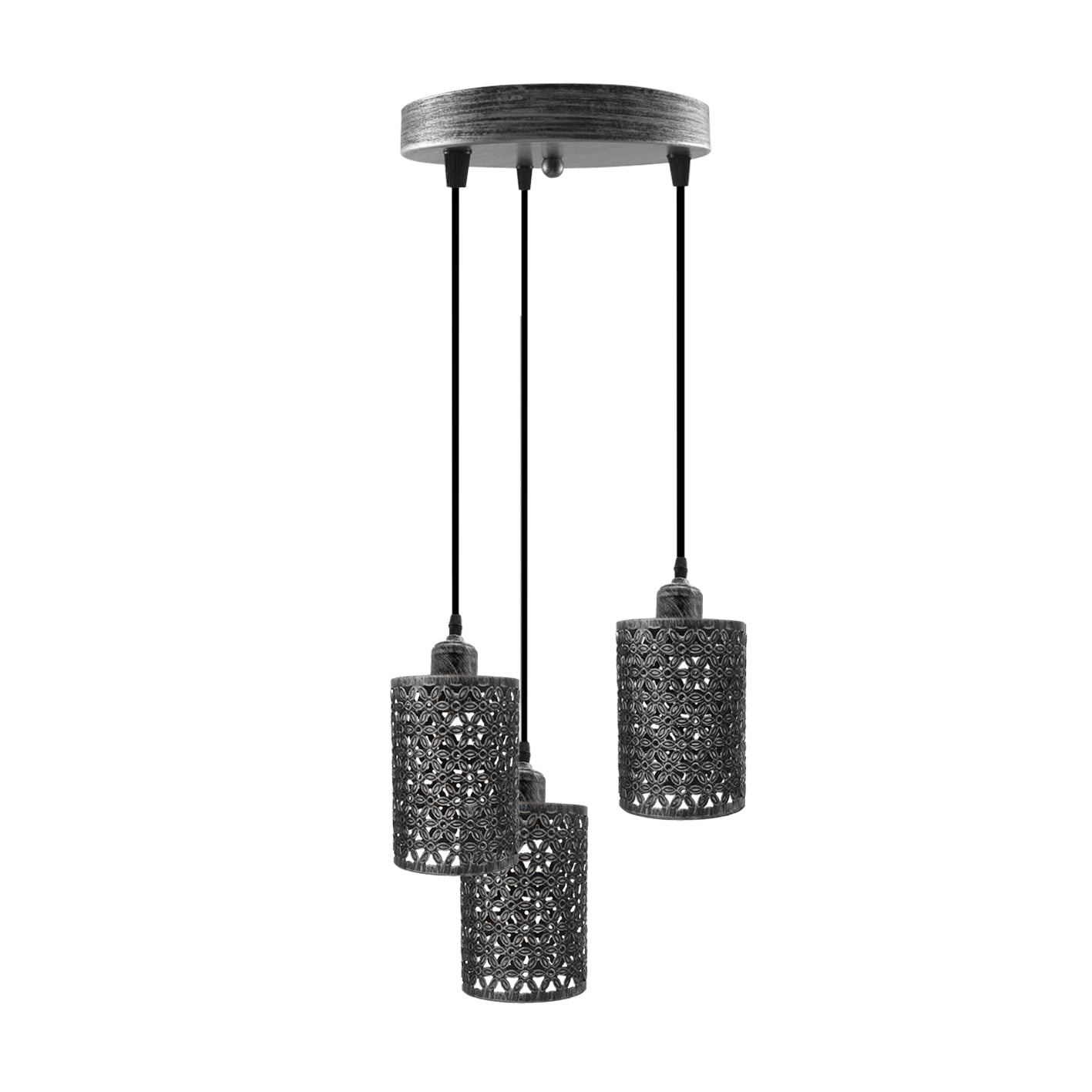 Industrial Retro pendant light 3 way Round ceiling base brushed finished Metal Ceiling Lamp Shade ~3951-5