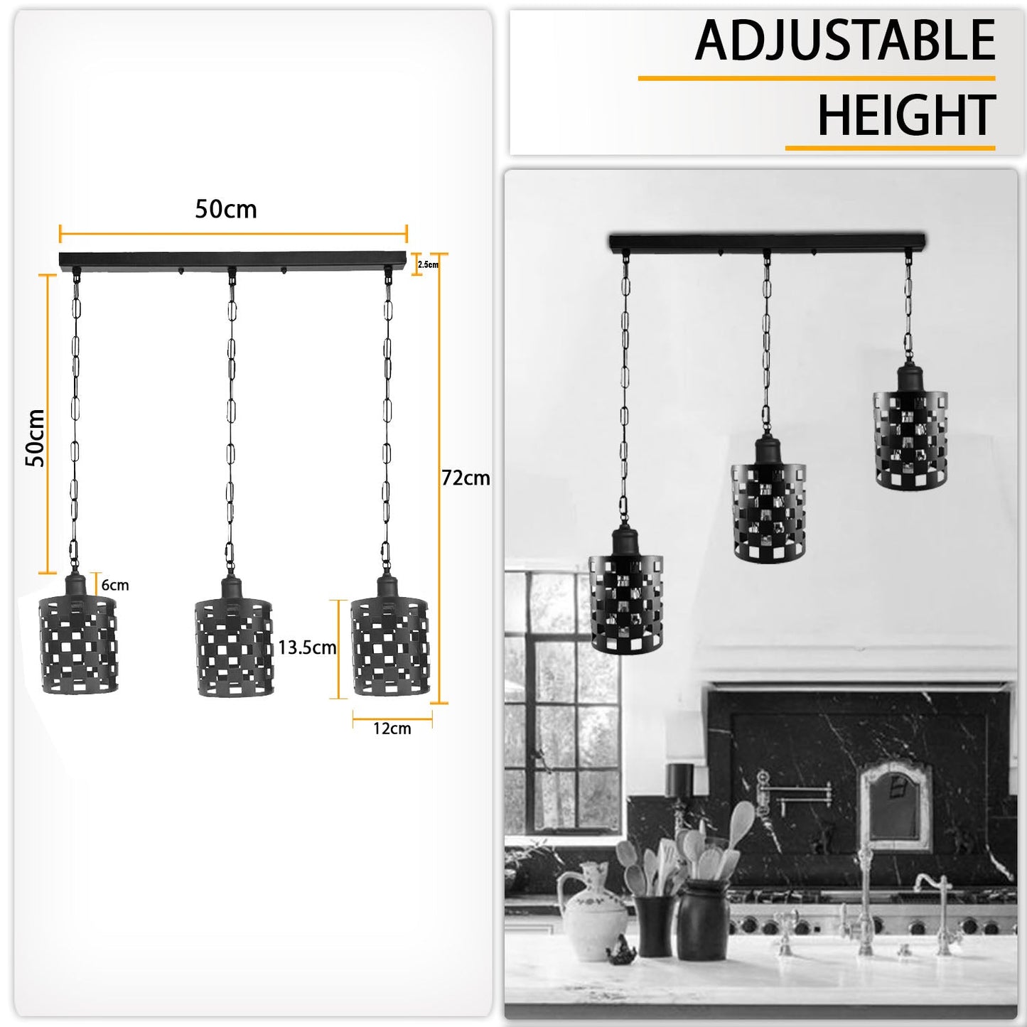 Industrial Vintage Retro Drum Cylinder shape Black Metal Ceiling 3 way rectangle Pendant cage Lights E27~3998-9