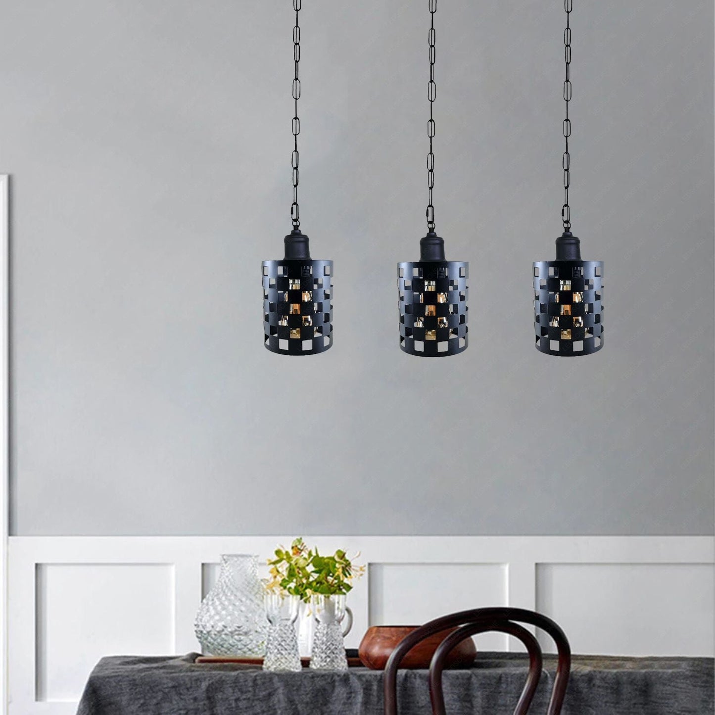 Industrial Vintage Retro Drum Cylinder shape Black Metal Ceiling 3 way rectangle Pendant cage Lights E27~3998-2