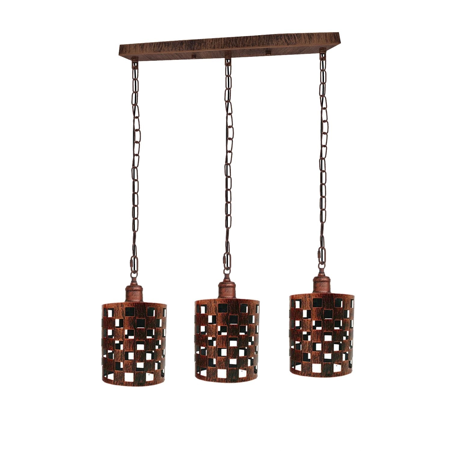 Industrial Vintage Retro Drum Cylinder shape Rustic Red Metal Ceiling 3 way rectangle Pendant cage Lights E27~3994-2