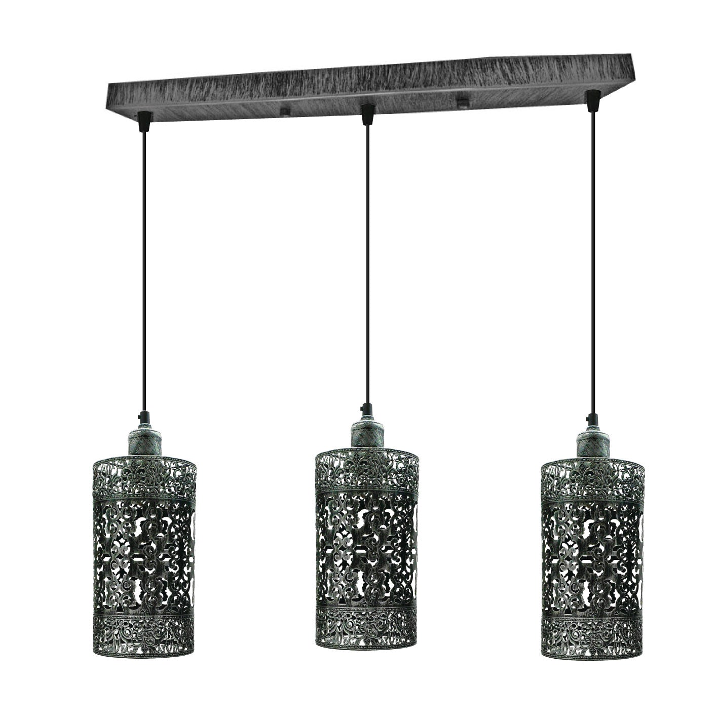 Industrial vintage Retro pendant light 3 way Rectangle Drum Cylinder Brushed silver ceiling base brushed finished~4020-1