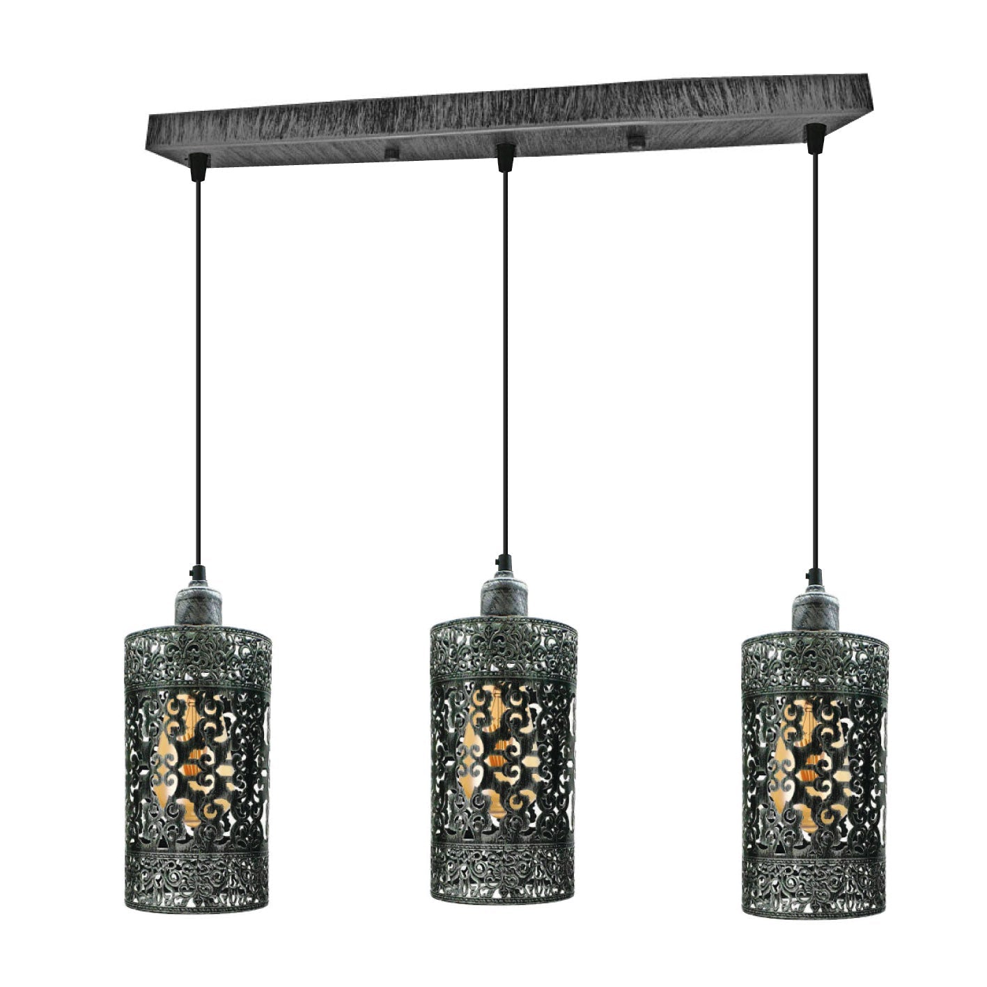 Industrial vintage Retro pendant light 3 way Rectangle Drum Cylinder Brushed silver ceiling base brushed finished~4020-0